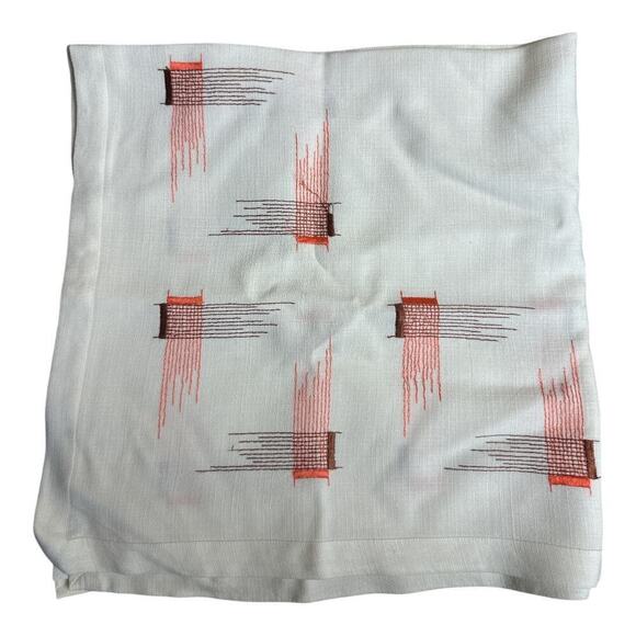 German Made Ivory Orange Geo Embroidery Doily Cloth 27" X 27" - Picture 3 of 4